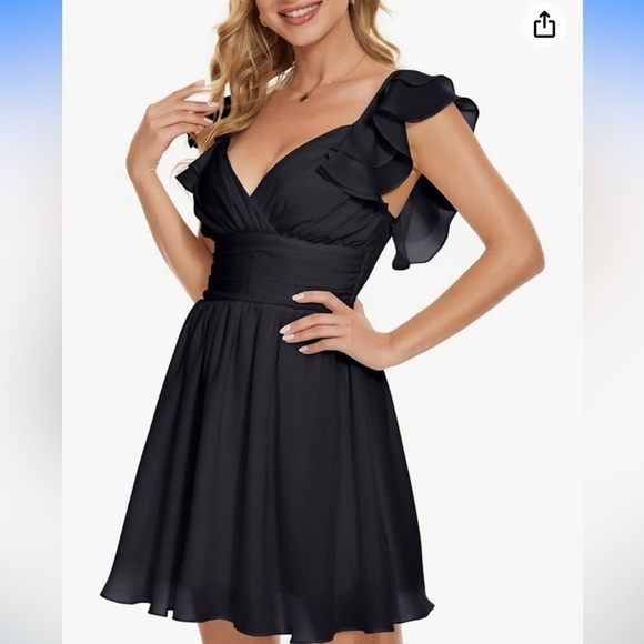 NWT  VNeck Dress Sleeveless Ruffle Shoulders A-Line Flowy Dresses w/Smocked Back - Picture 1 of 4